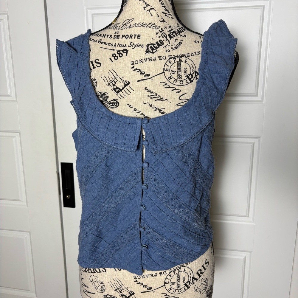Free People Blue Textured Ruffle Tank Top - Picture 3 of 8